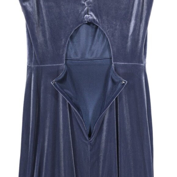 REVELRY‎ Women's Velvet Maxi Dress Size 10 Blue Gray Back Cutout Sleeveless - Picture 7 of 9